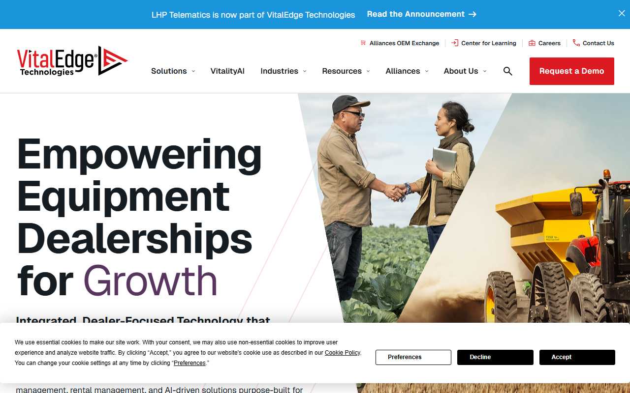 Screenshot of the IntelliDealer DMS vendor homepage