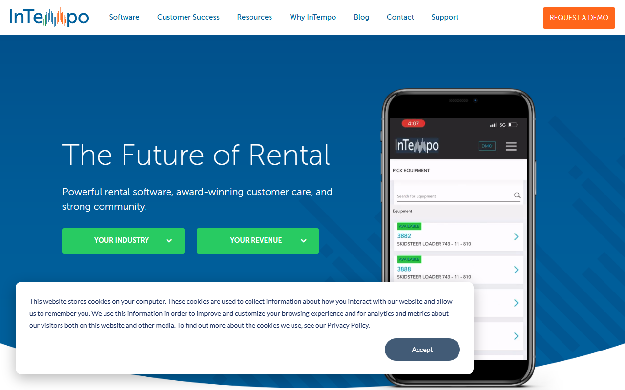 Screenshot of the InTempo Enterprise and InTempo Core vendor homepage