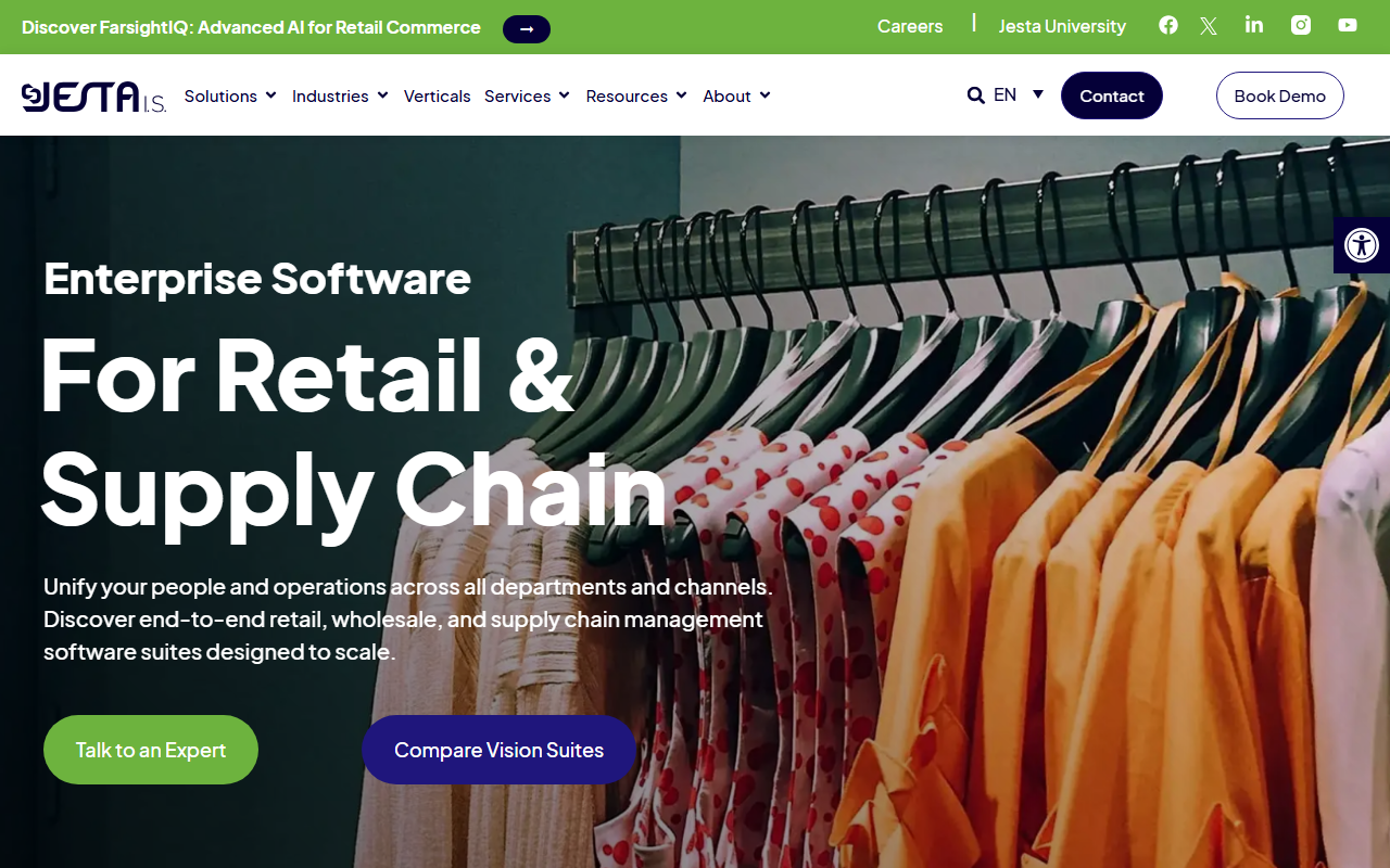Screenshot of the Jesta Vision Suite vendor homepage