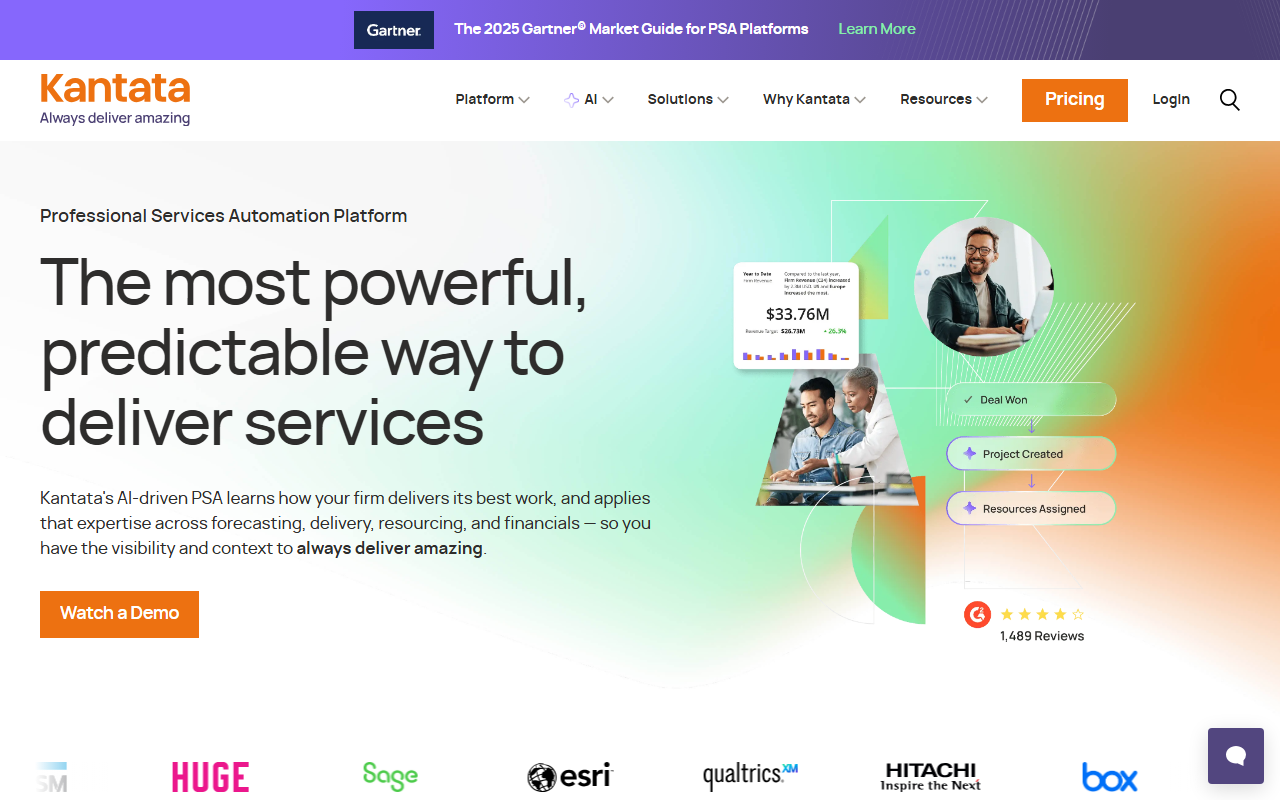 Screenshot of the Kantata Professional Services Cloud vendor homepage