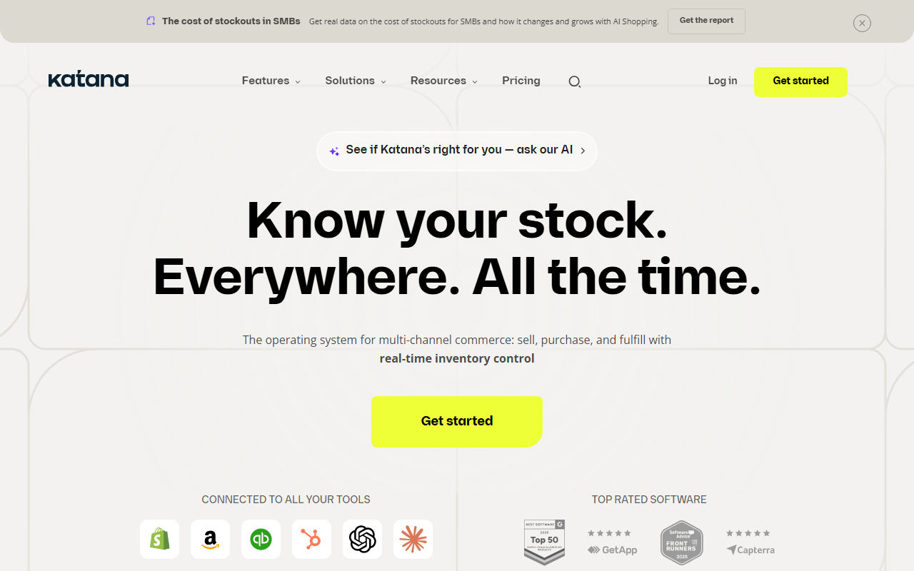 Screenshot of the Katana Cloud Inventory vendor homepage