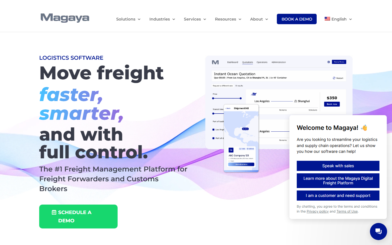 Screenshot of the Magaya Supply Chain vendor homepage