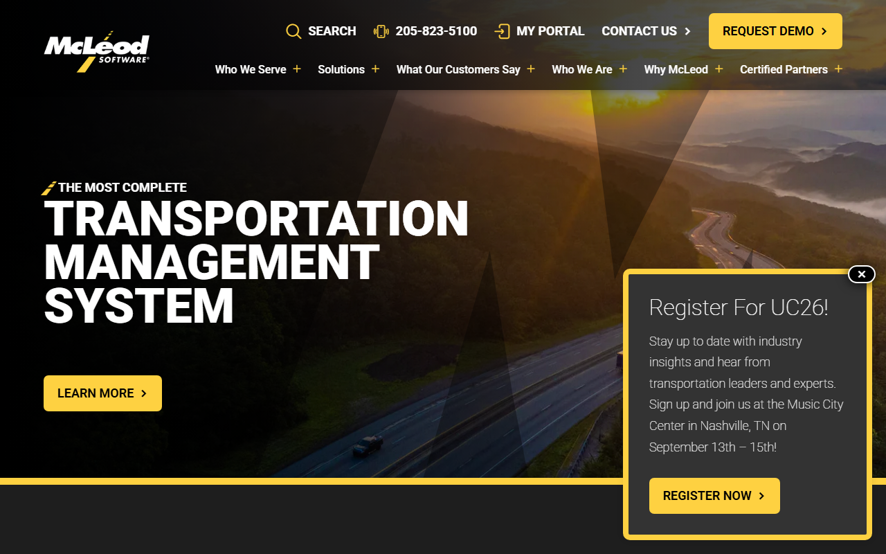 Screenshot of the McLeod LoadMaster and PowerBroker vendor homepage
