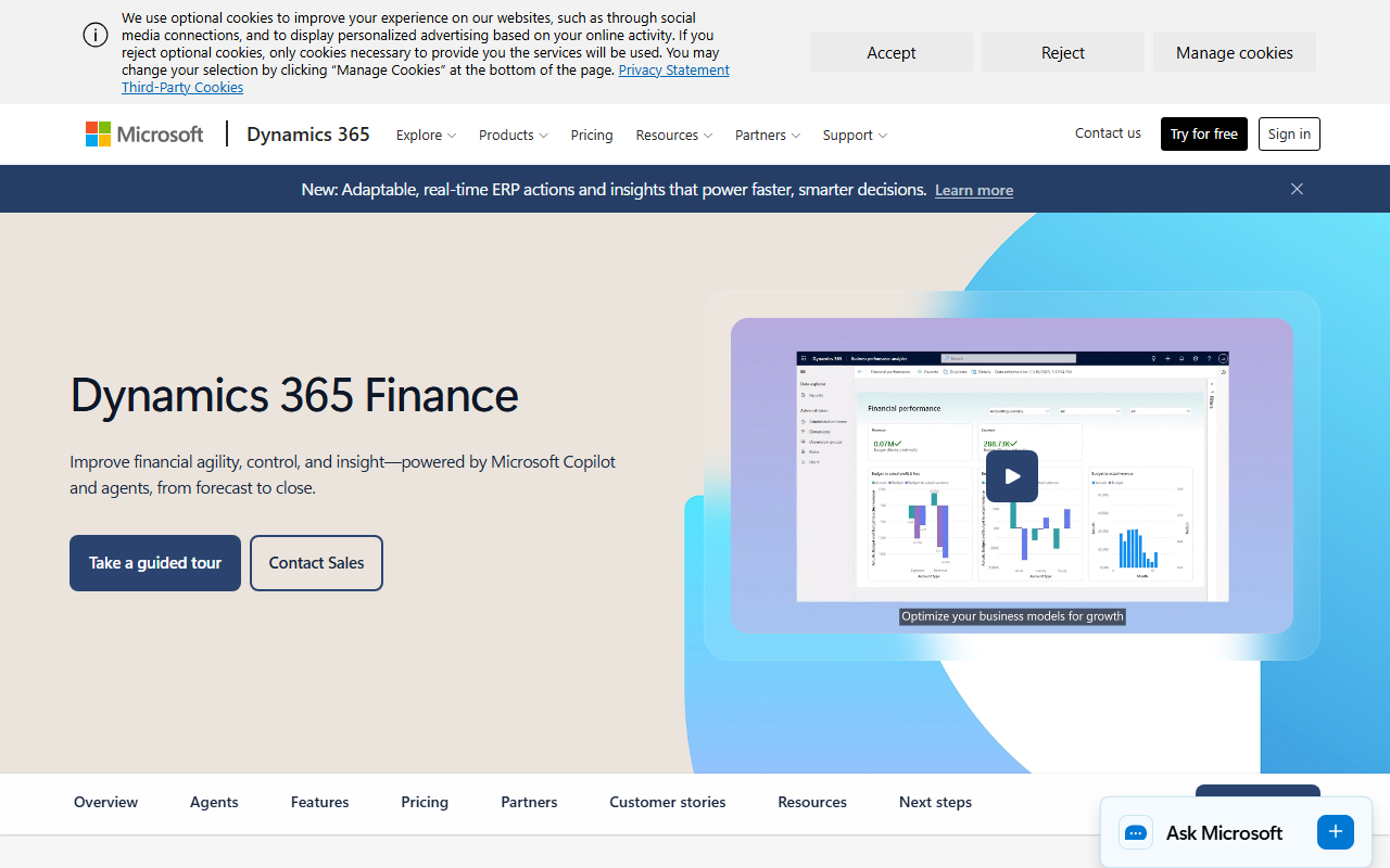 Screenshot of the Microsoft Dynamics 365 Finance and Supply Chain Management vendor homepage