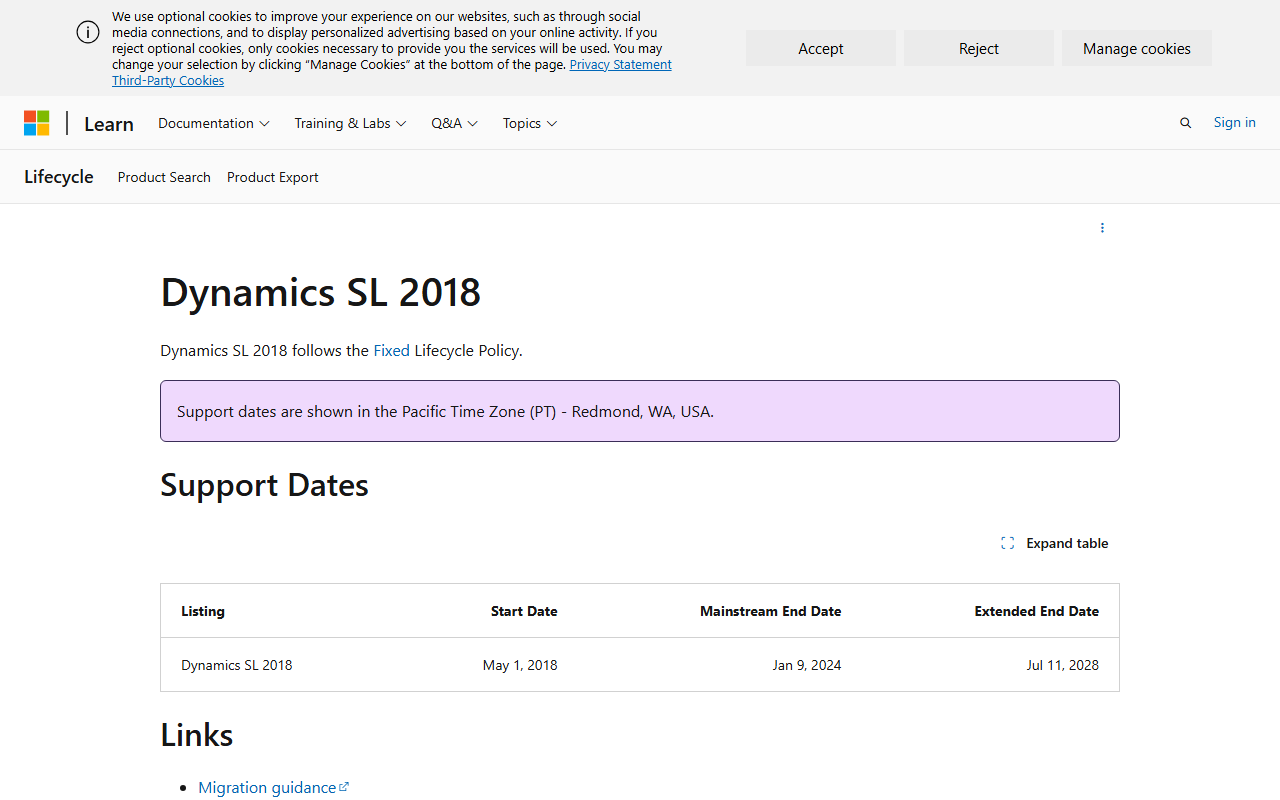 Screenshot of the Microsoft Dynamics SL vendor homepage