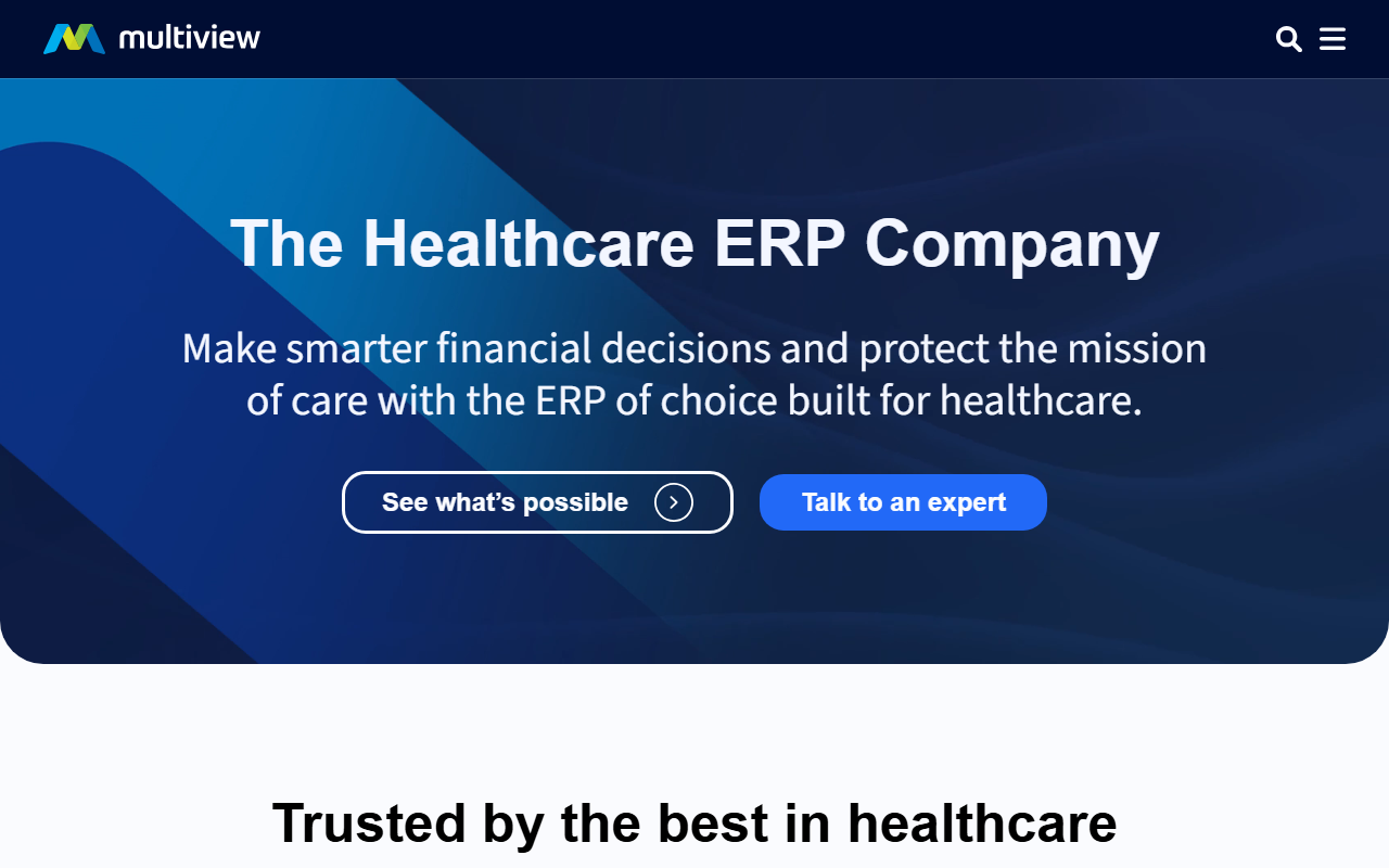 Screenshot of the Multiview ERP vendor homepage