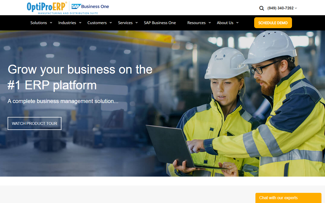Screenshot of the OptiProERP vendor homepage