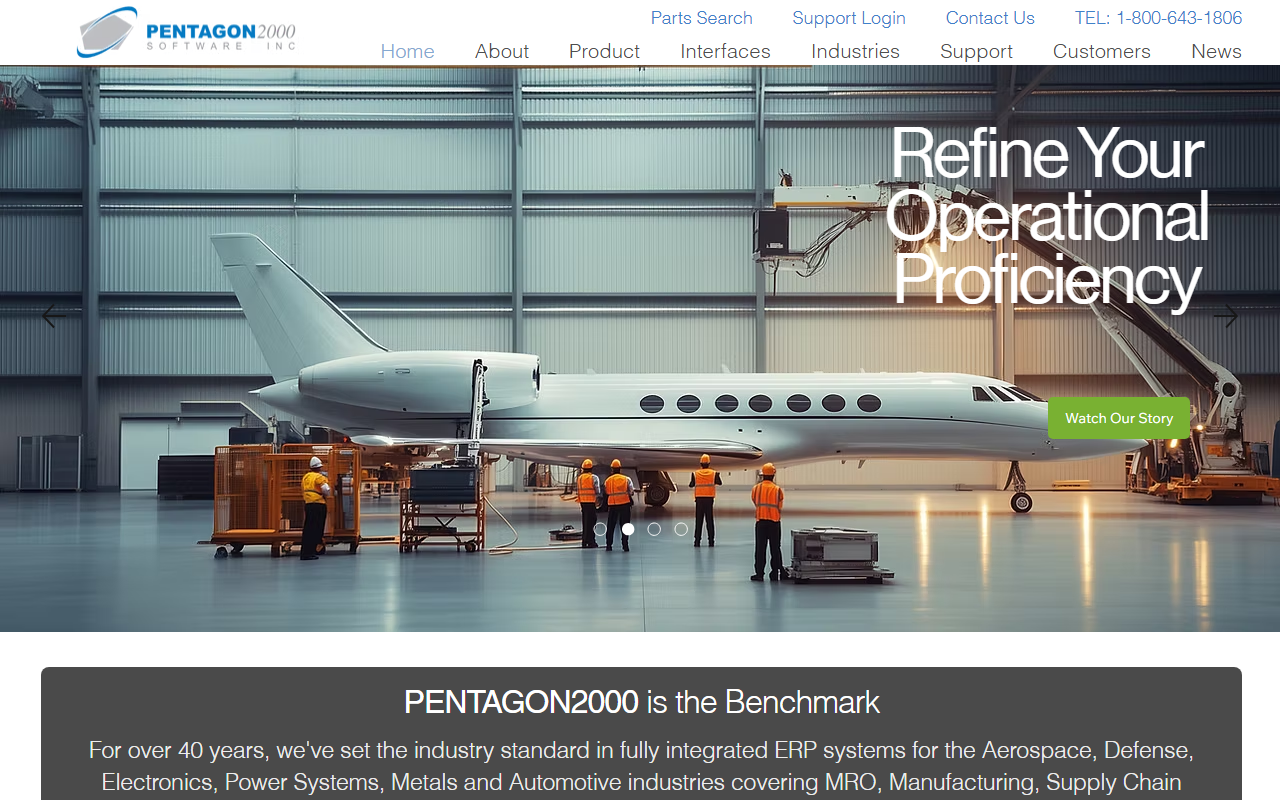 Screenshot of the Pentagon 2000SQL vendor homepage