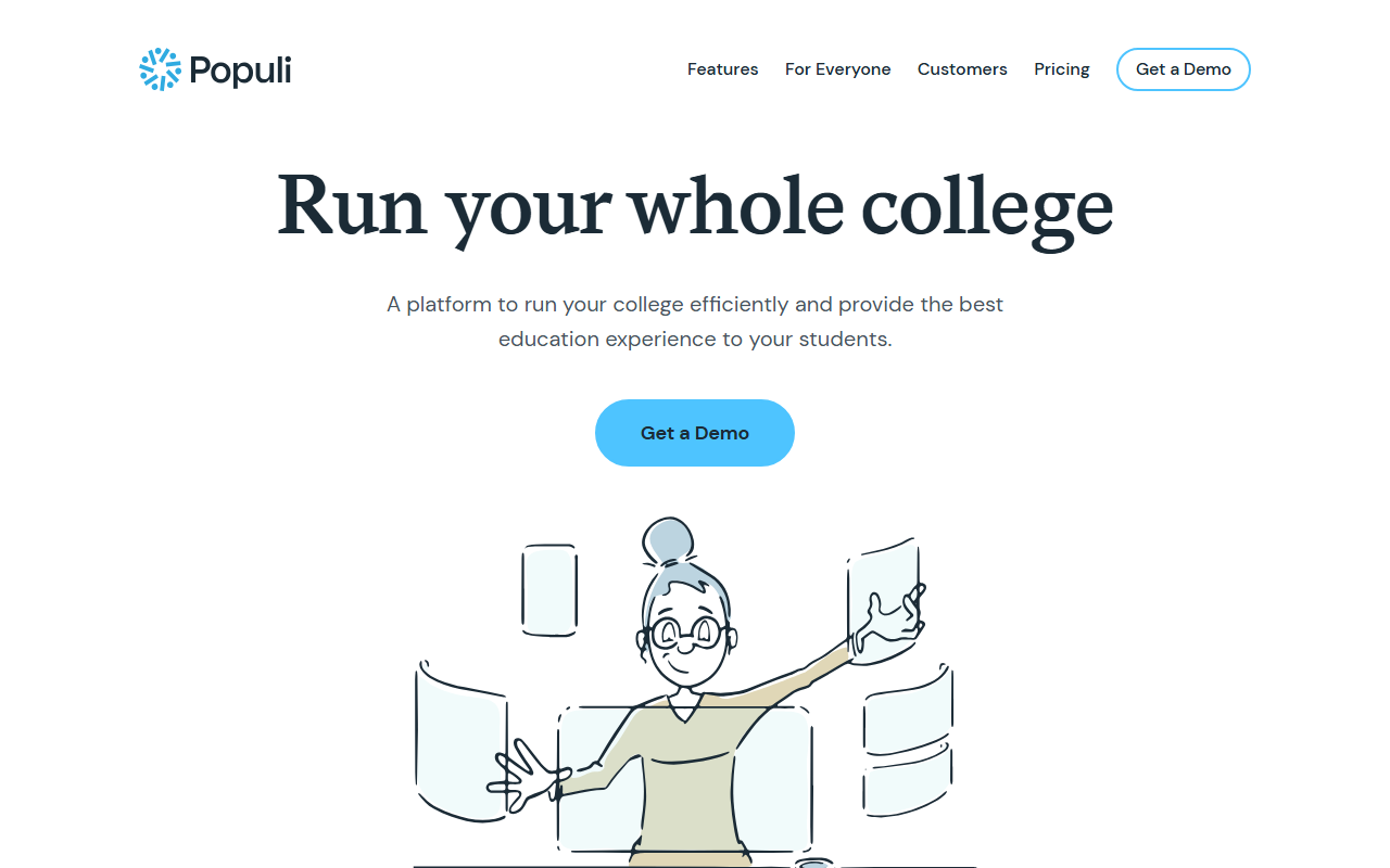 Screenshot of the Populi vendor homepage