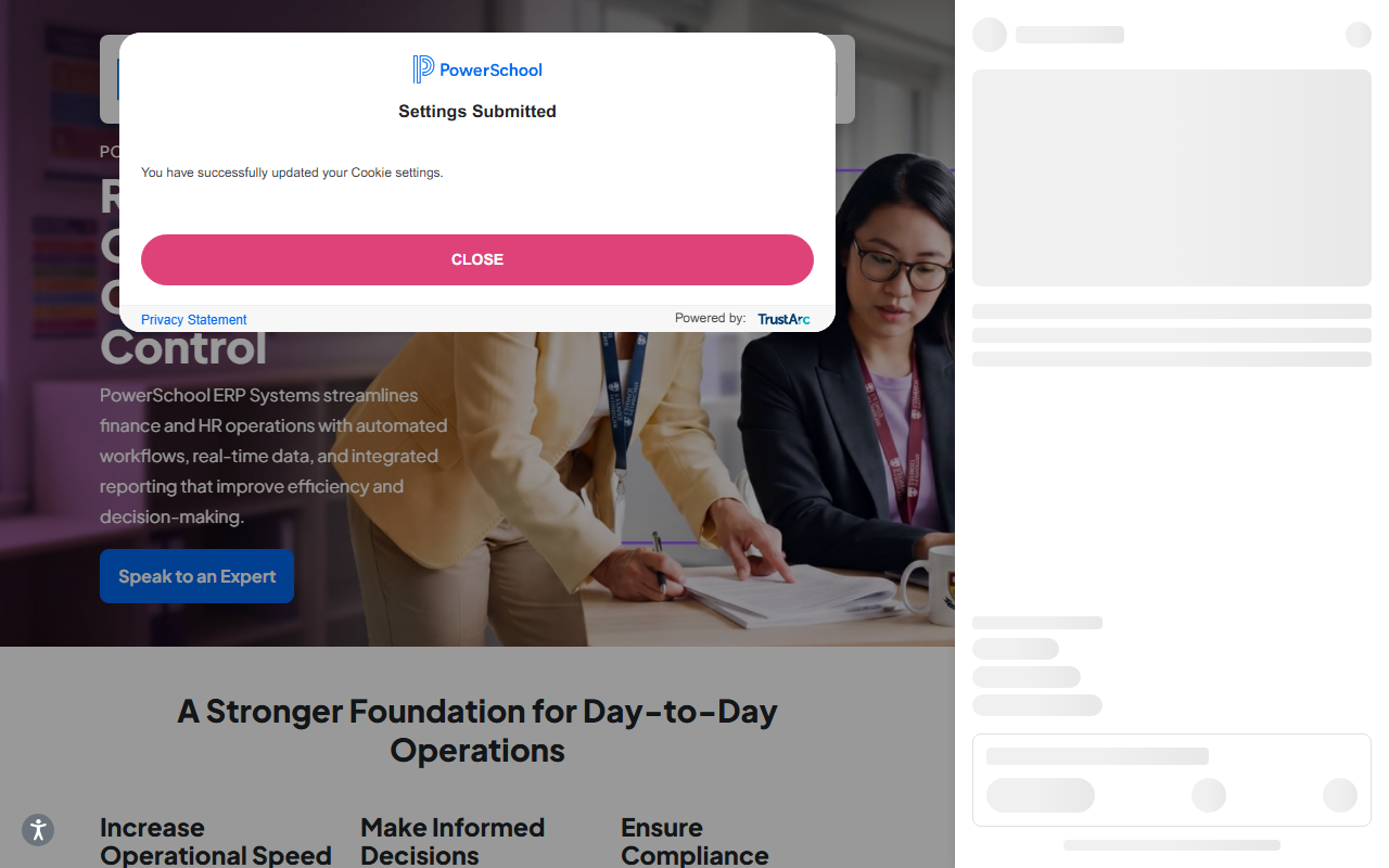Screenshot of the PowerSchool BusinessPlus vendor homepage