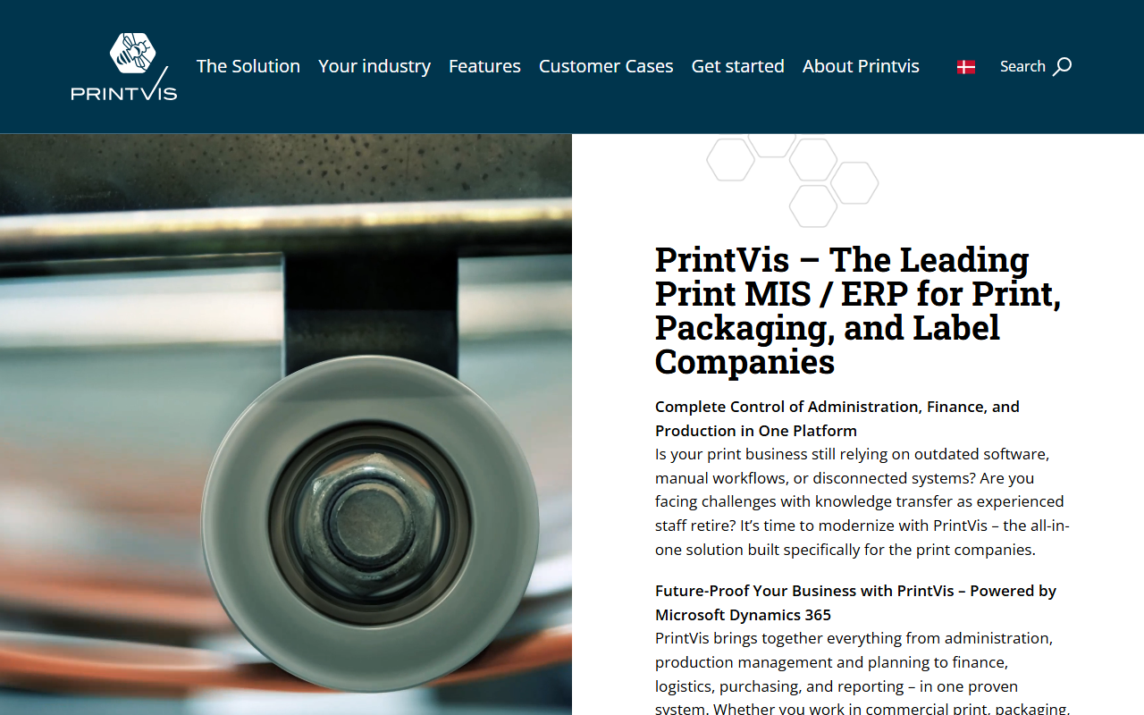 Screenshot of the PrintVis vendor homepage