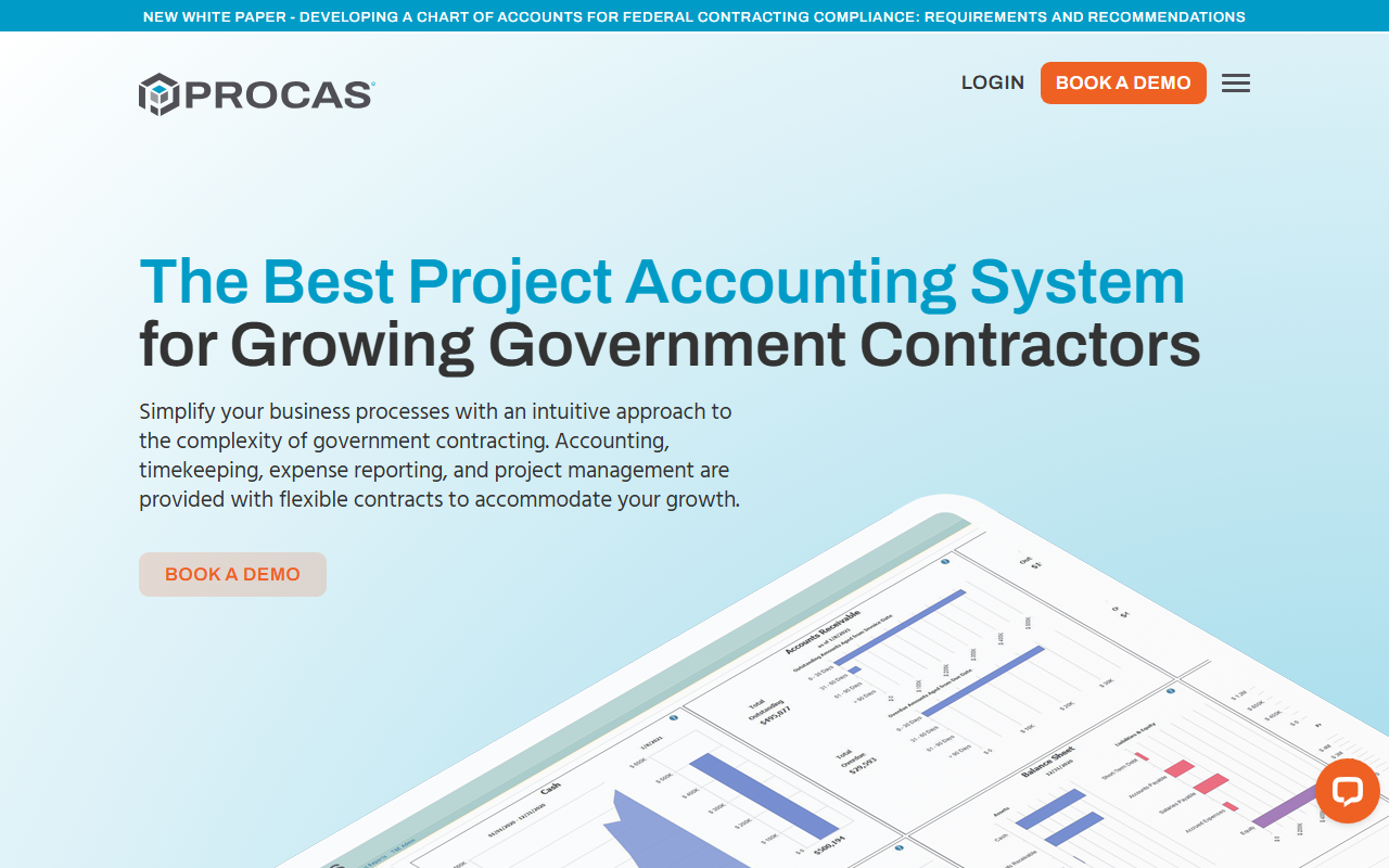 Screenshot of the PROCAS vendor homepage