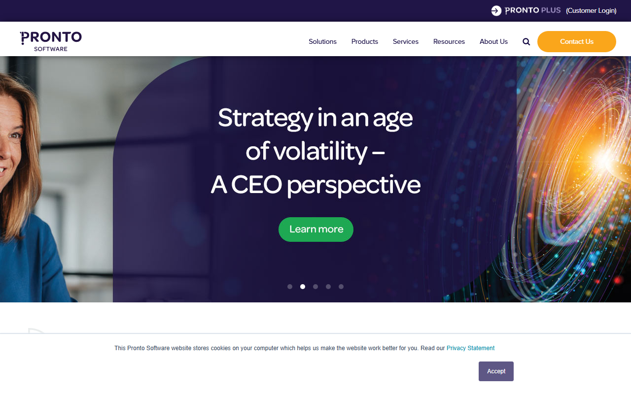 Screenshot of the Pronto Xi vendor homepage