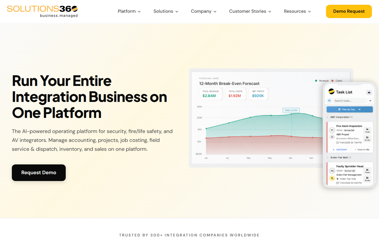 Screenshot of the Q360 vendor homepage