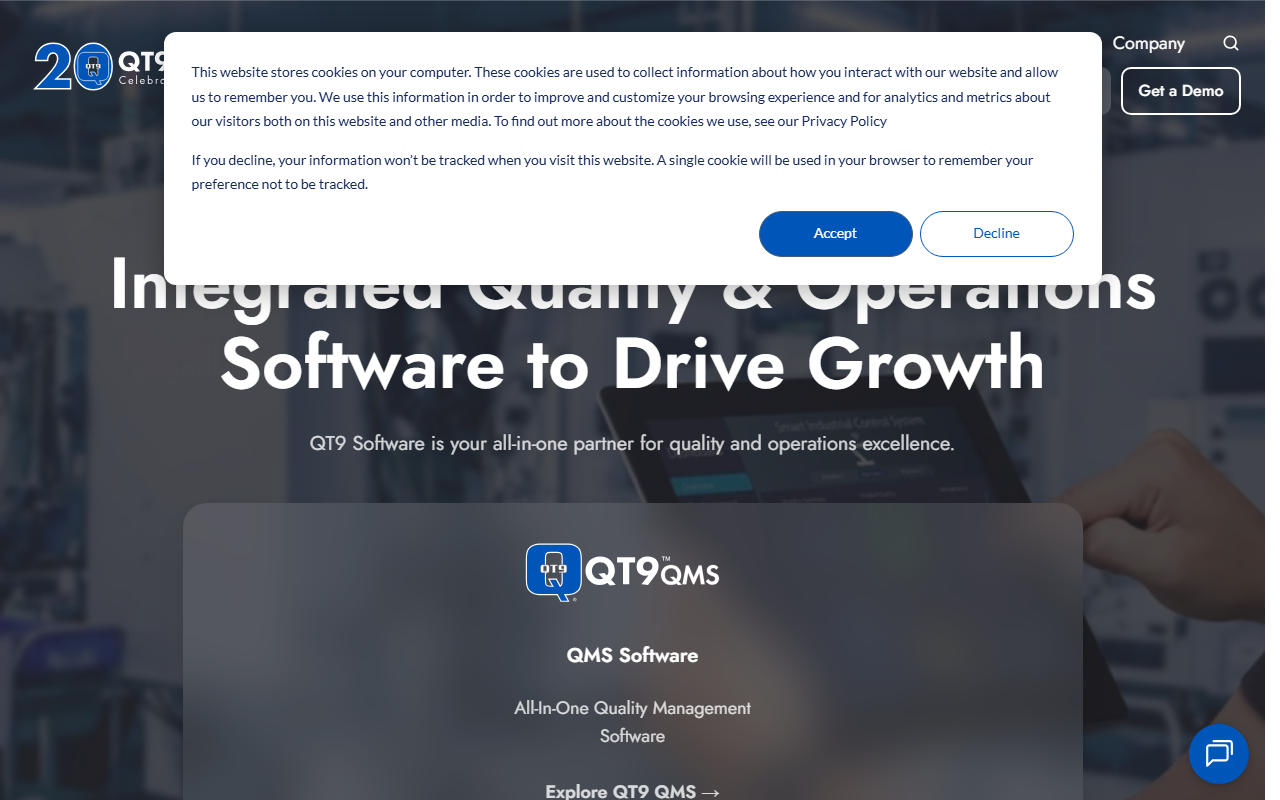 Screenshot of the QT9 ERP (QT9 Software) vendor homepage