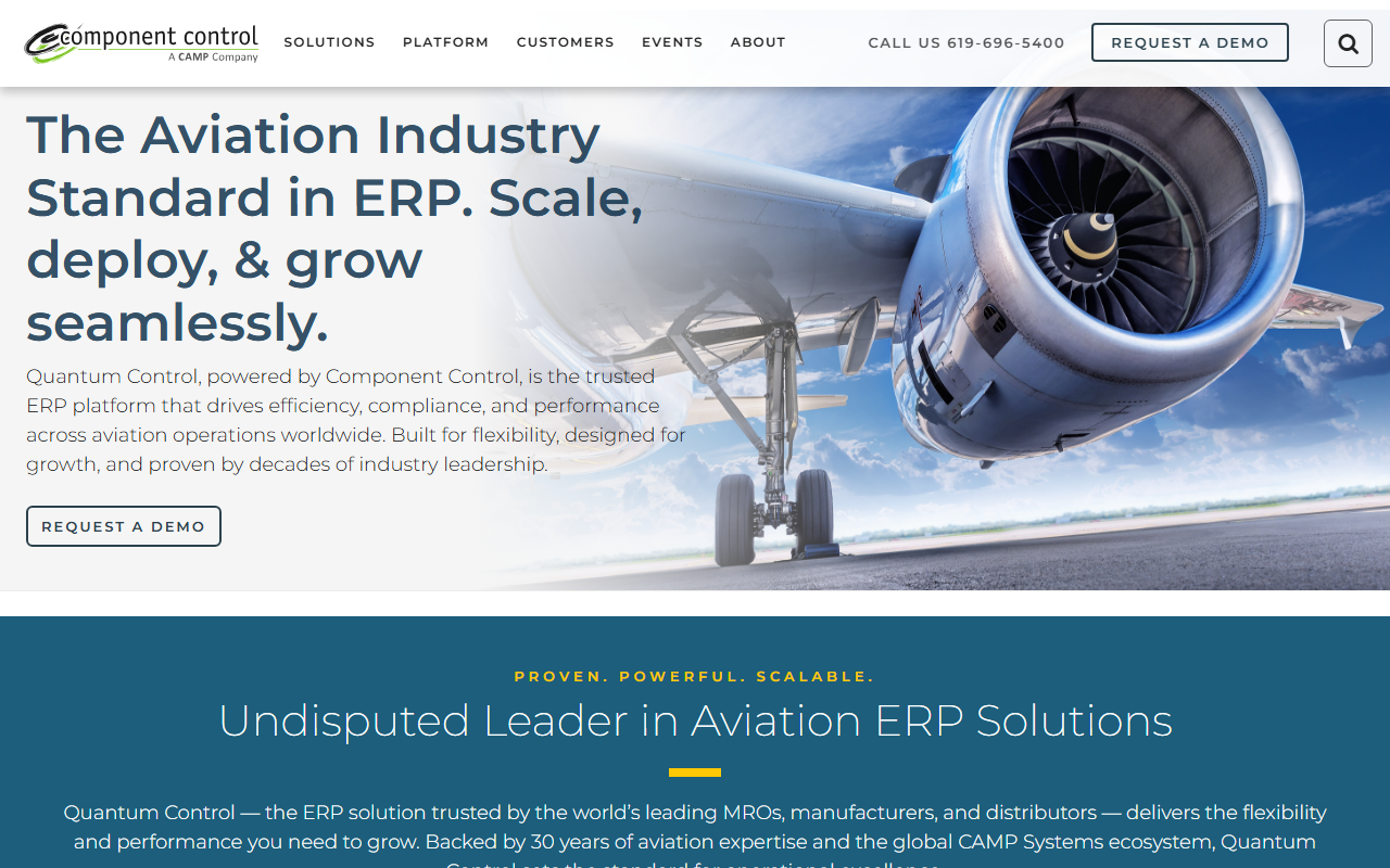 Screenshot of the Quantum Control vendor homepage