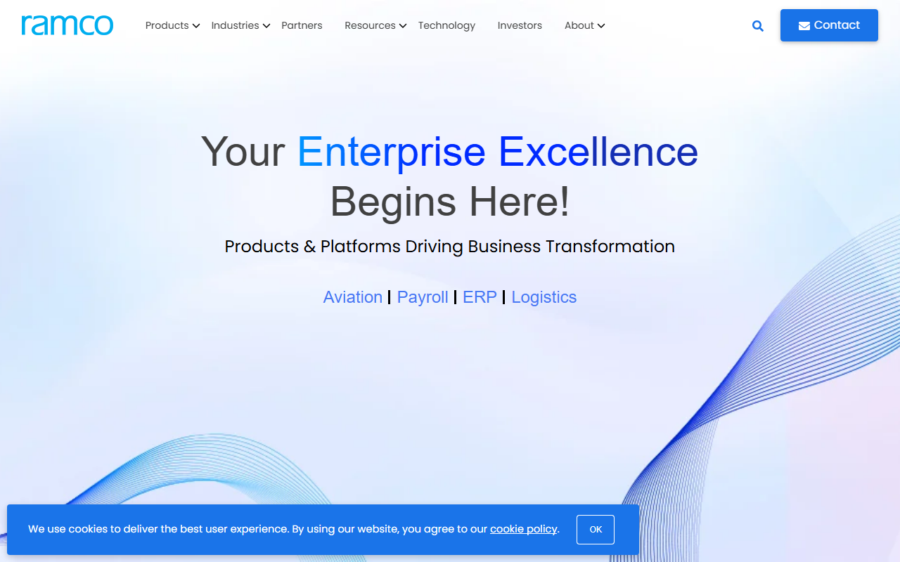 Screenshot of the Ramco Aviation Suite vendor homepage