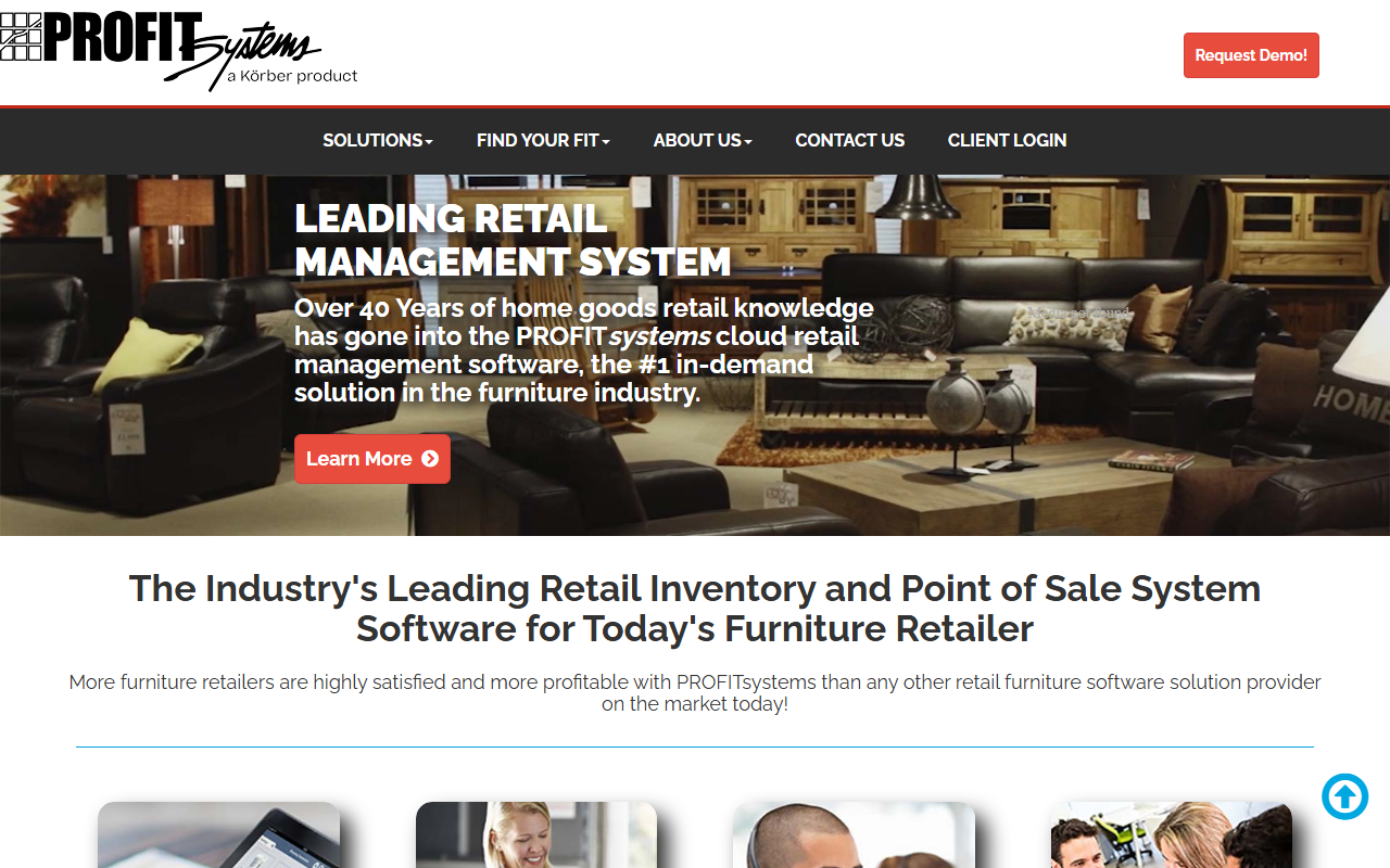 Screenshot of the RETAILvantage (PROFITsystems) vendor homepage