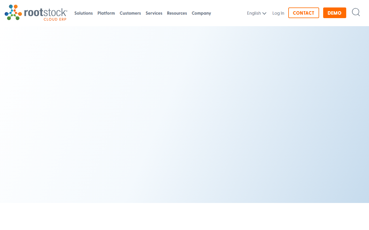Screenshot of the Rootstock Cloud ERP vendor homepage