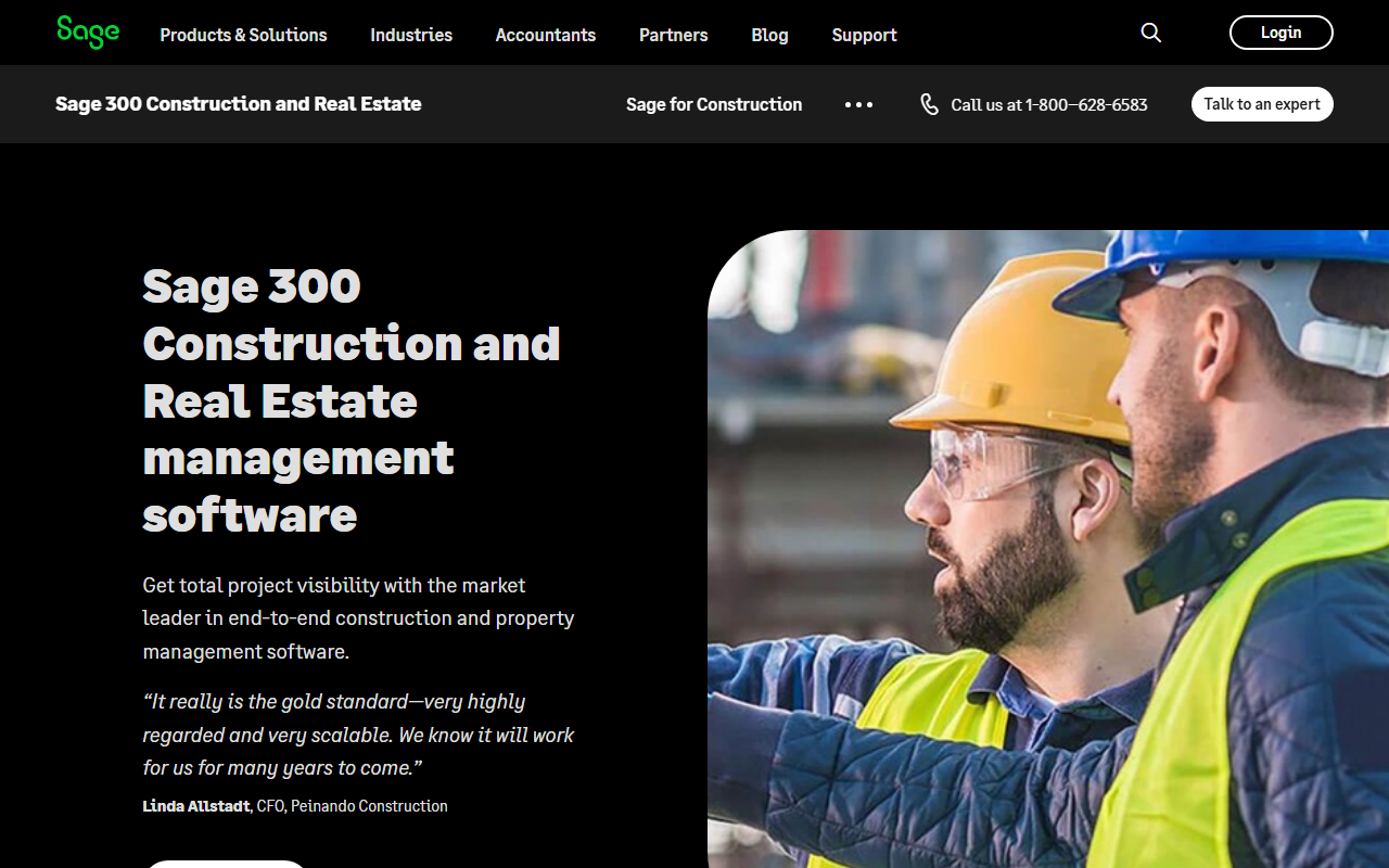 Screenshot of the Sage 300 Construction and Real Estate vendor homepage