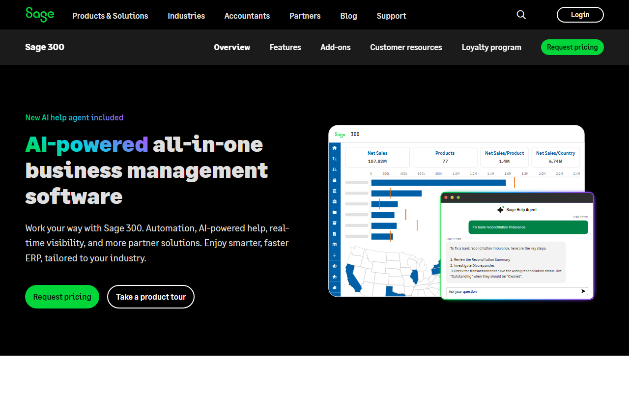 Screenshot of the Sage 300 vendor homepage
