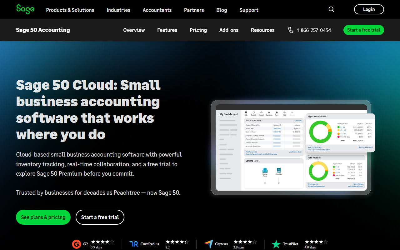Screenshot of the Sage 50 Accounting (US) vendor homepage