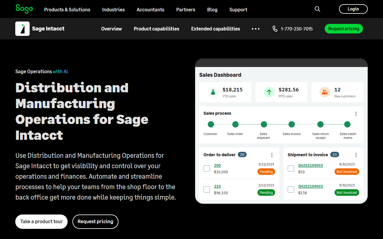 Screenshot of the Sage Distribution and Manufacturing Operations (SDMO) vendor homepage