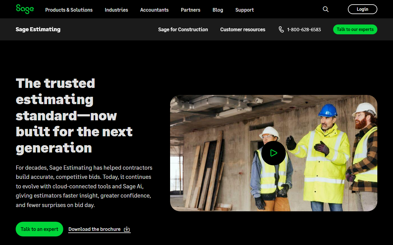 Screenshot of the Sage Estimating vendor homepage