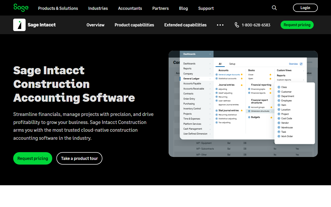 Screenshot of the Sage Intacct Construction vendor homepage