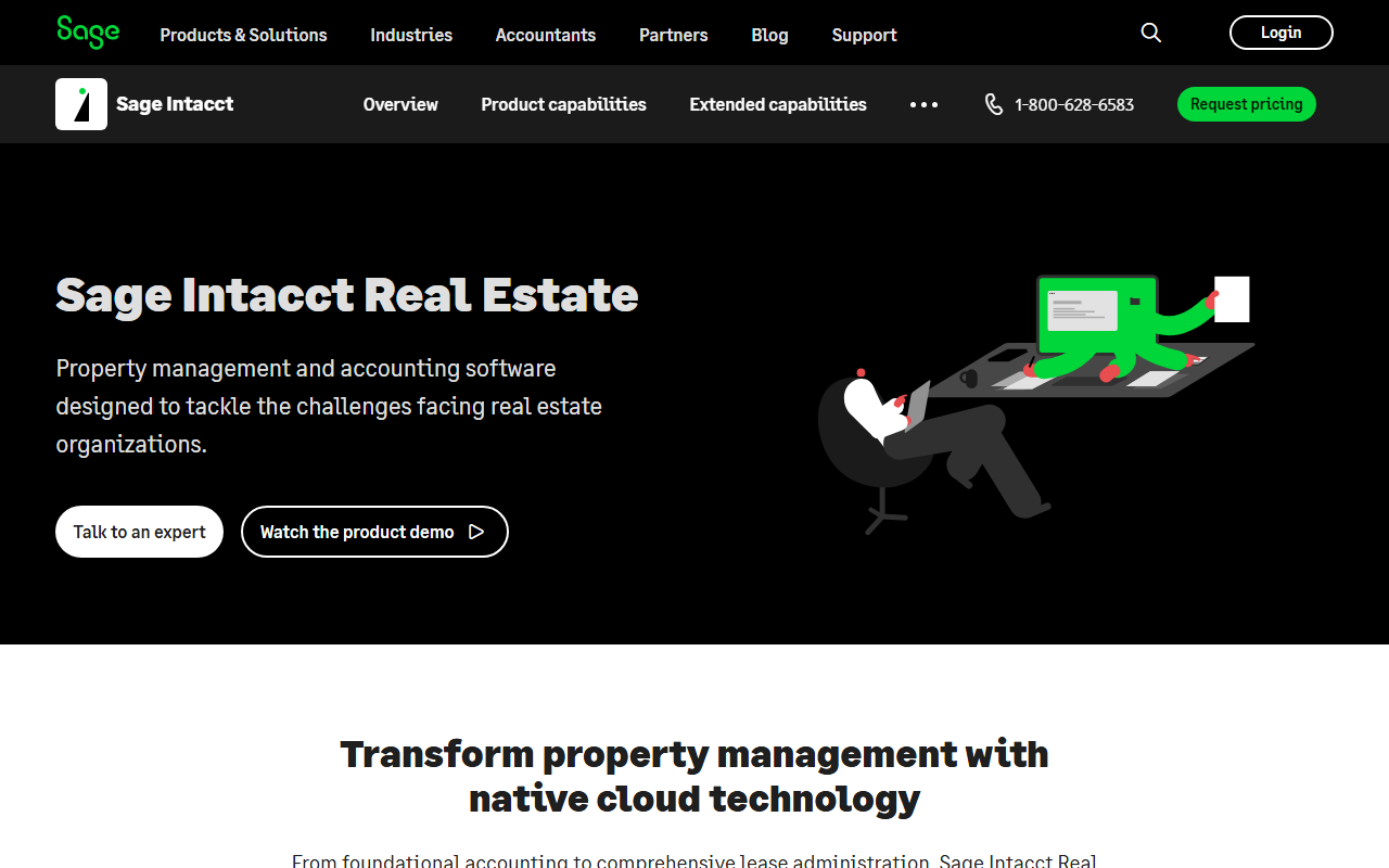 Screenshot of the Sage Intacct Real Estate vendor homepage