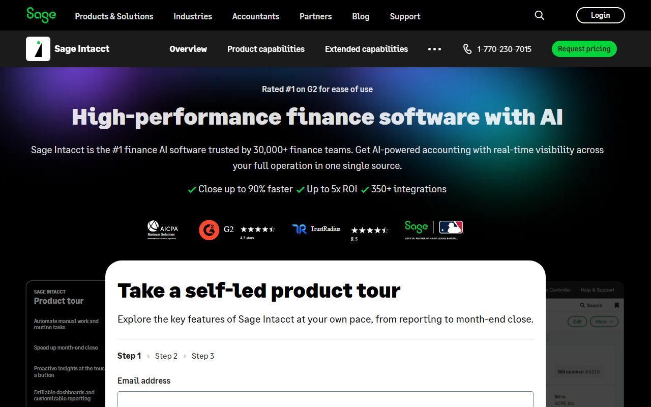 Screenshot of the Sage Intacct vendor homepage