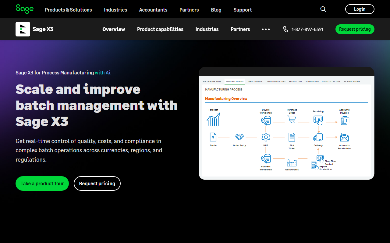 Screenshot of the Sage X3 vendor homepage