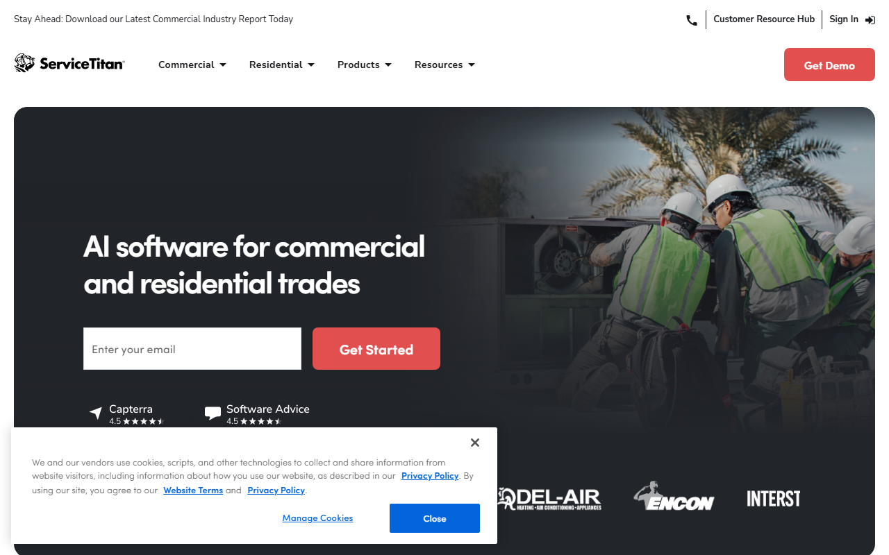Screenshot of the ServiceTitan vendor homepage
