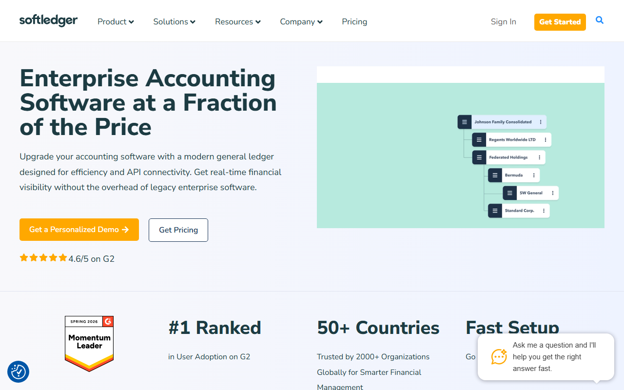 Screenshot of the SoftLedger vendor homepage