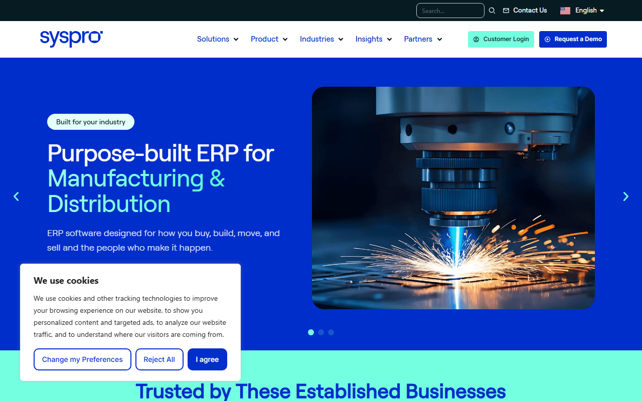 Screenshot of the SYSPRO ERP vendor homepage