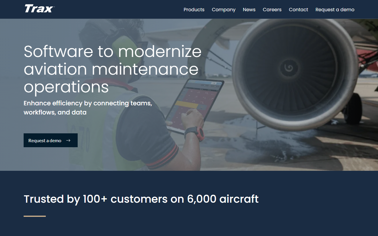Screenshot of the TRAX eMRO vendor homepage