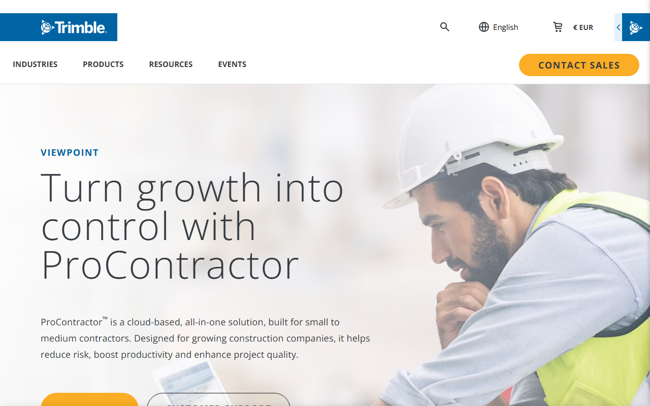 Screenshot of the Trimble Viewpoint ProContractor vendor homepage