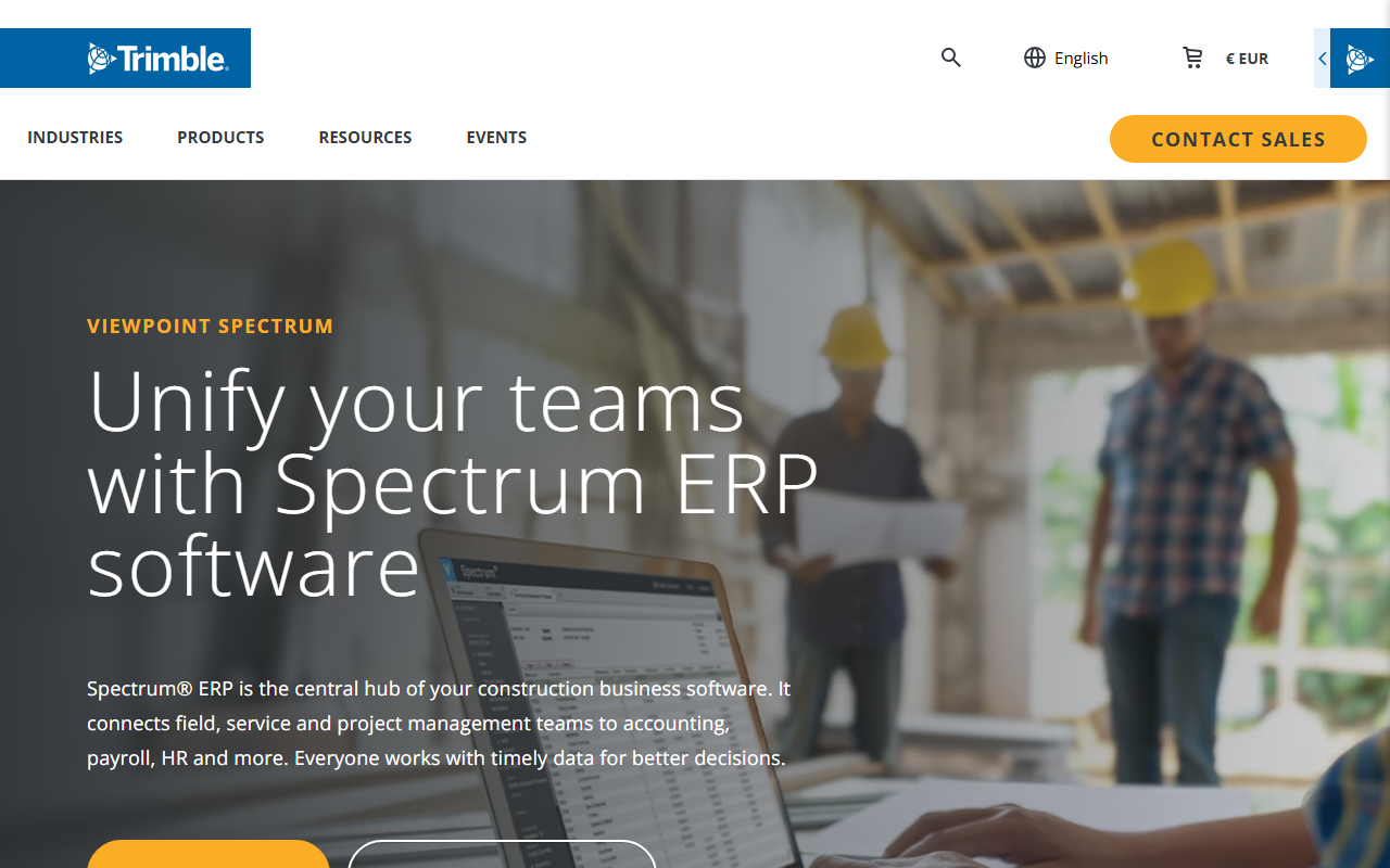 Screenshot of the Trimble Viewpoint Spectrum vendor homepage