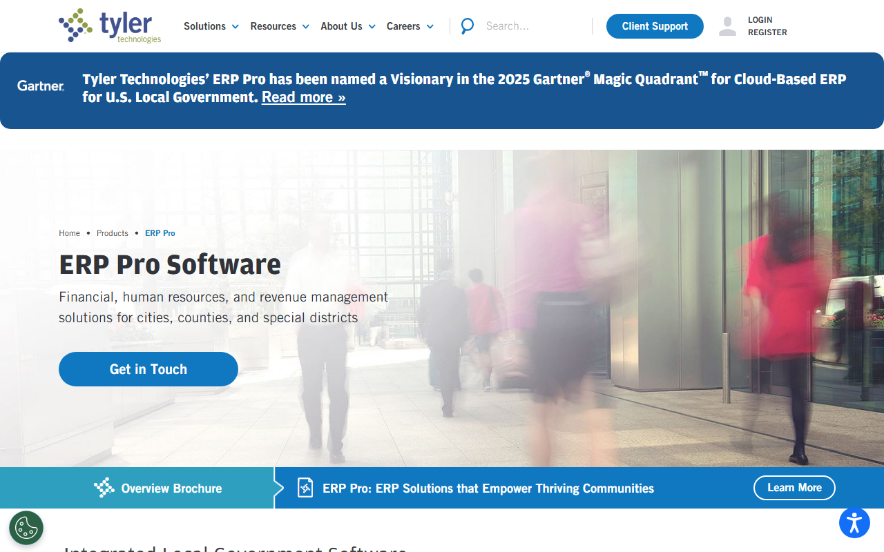 Screenshot of the Tyler ERP Pro vendor homepage