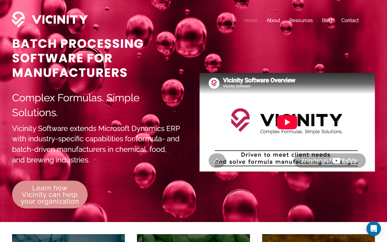 Screenshot of the Vicinity (VicinityFood, VicinityChem, VicinityBrew) vendor homepage