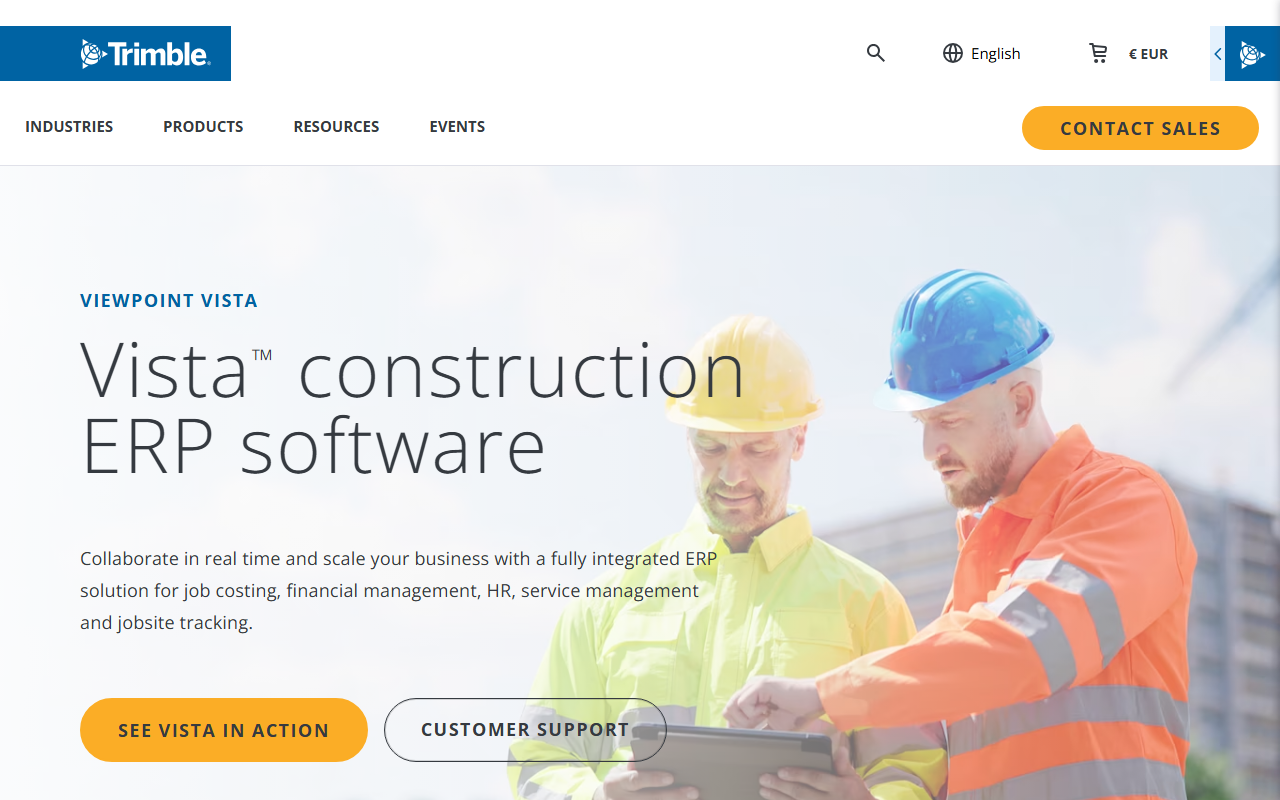 Screenshot of the Viewpoint Vista (Trimble) vendor homepage