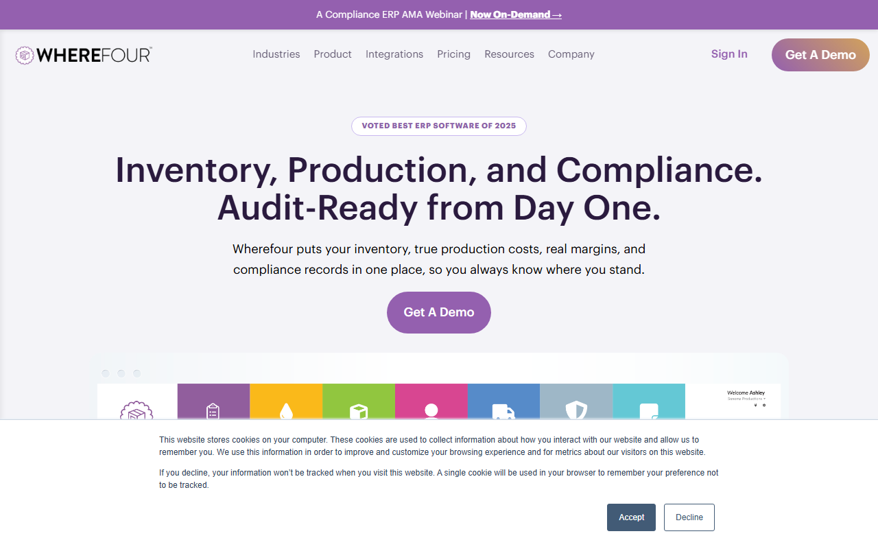 Screenshot of the Wherefour vendor homepage