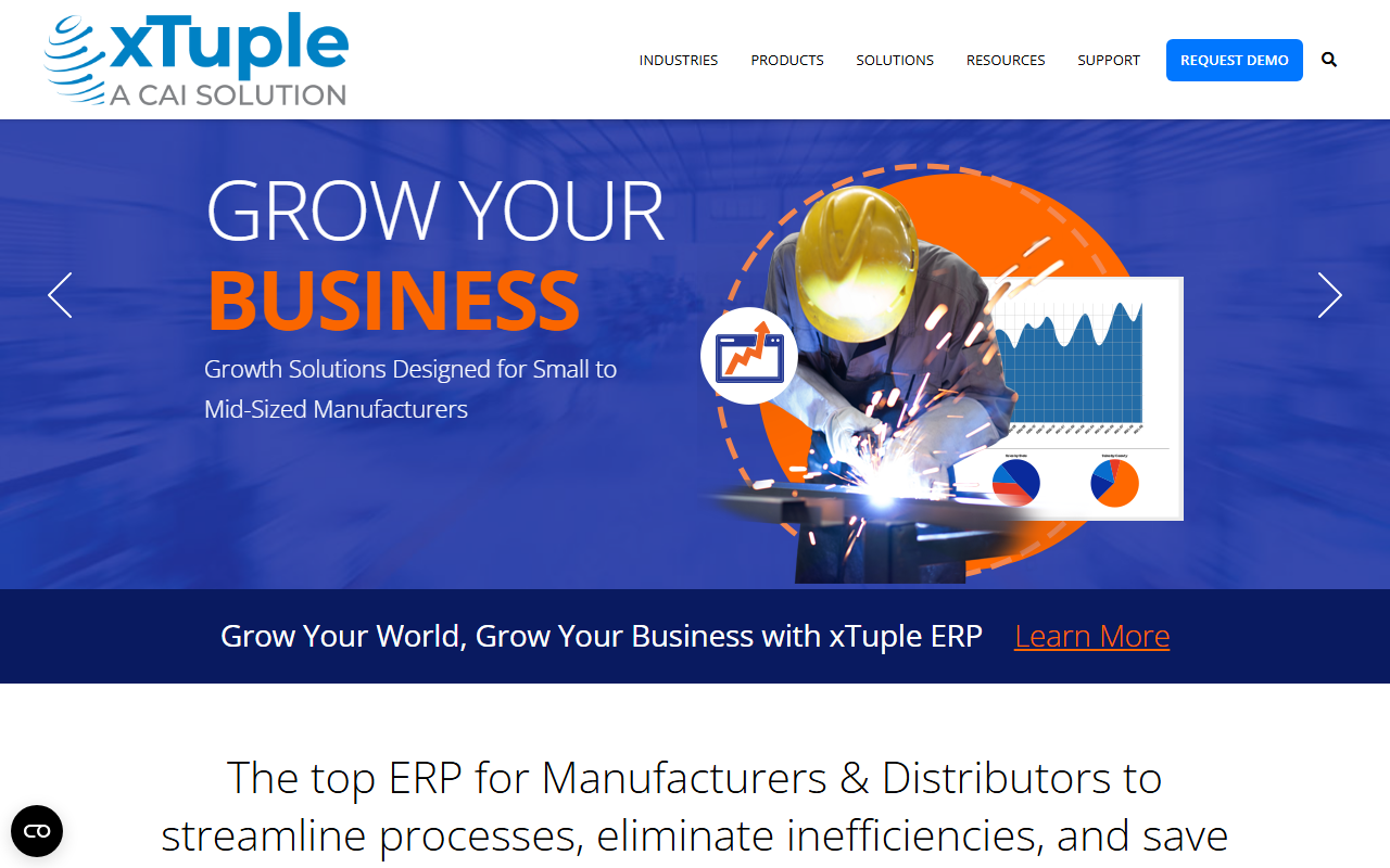 Screenshot of the xTuple vendor homepage